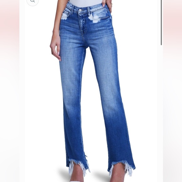 NWOT L'AGENCE Harmon Blue Flare Jeans with Frayed Hem Straight Leg